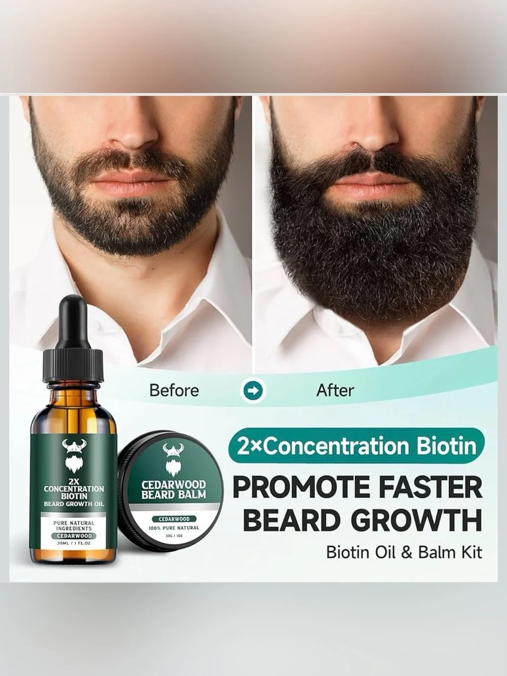 Cedarwood Beard Balm & 2X Biotin Beard Growth Oil - Natural Beard Care Set